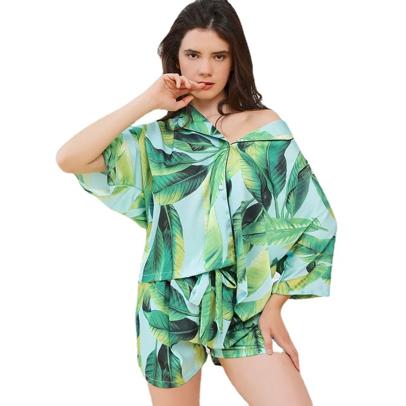 Pyjamas Women Pajama Sets High Quality Fashion Ice Silk Lady 2-Pieces Loose Casual Loungewear Tops Shorts Popular 2022 Pijama