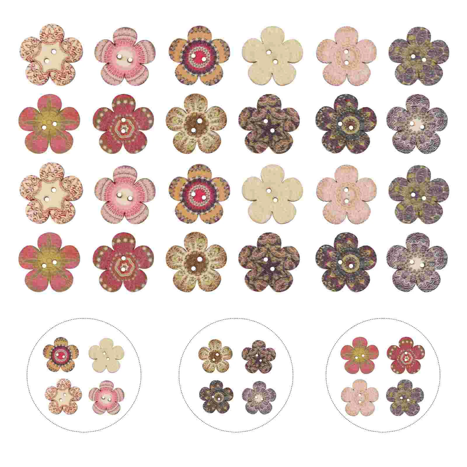 

100pcs Clothes Buttons Decor Wooden Flower Button DIY Clothes Accessories Colored Drawing Clothes Button Buttons Wooden Buttons