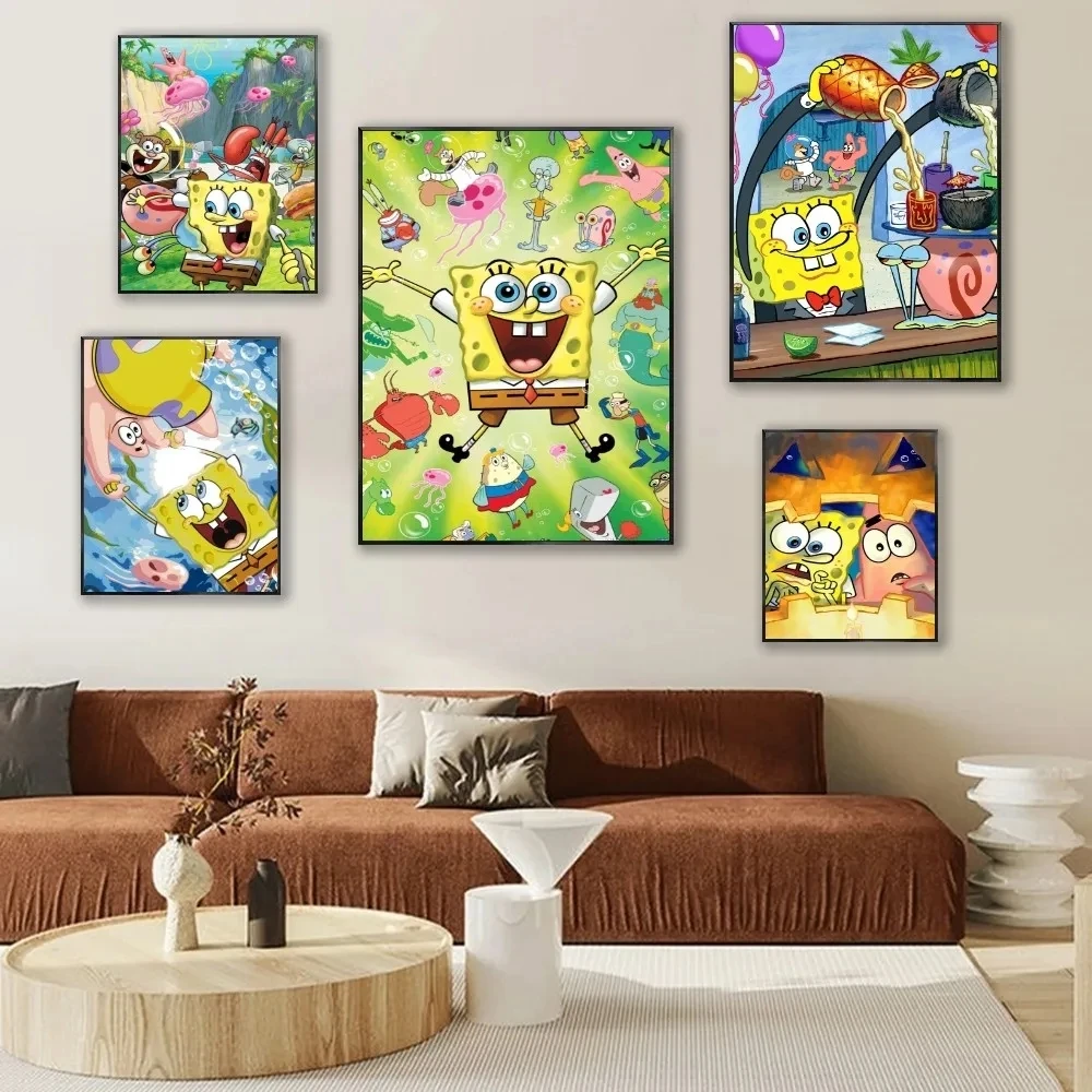 Квадратные брюки мультяшная губка и Bobs плакат с принтом декоративная живопись