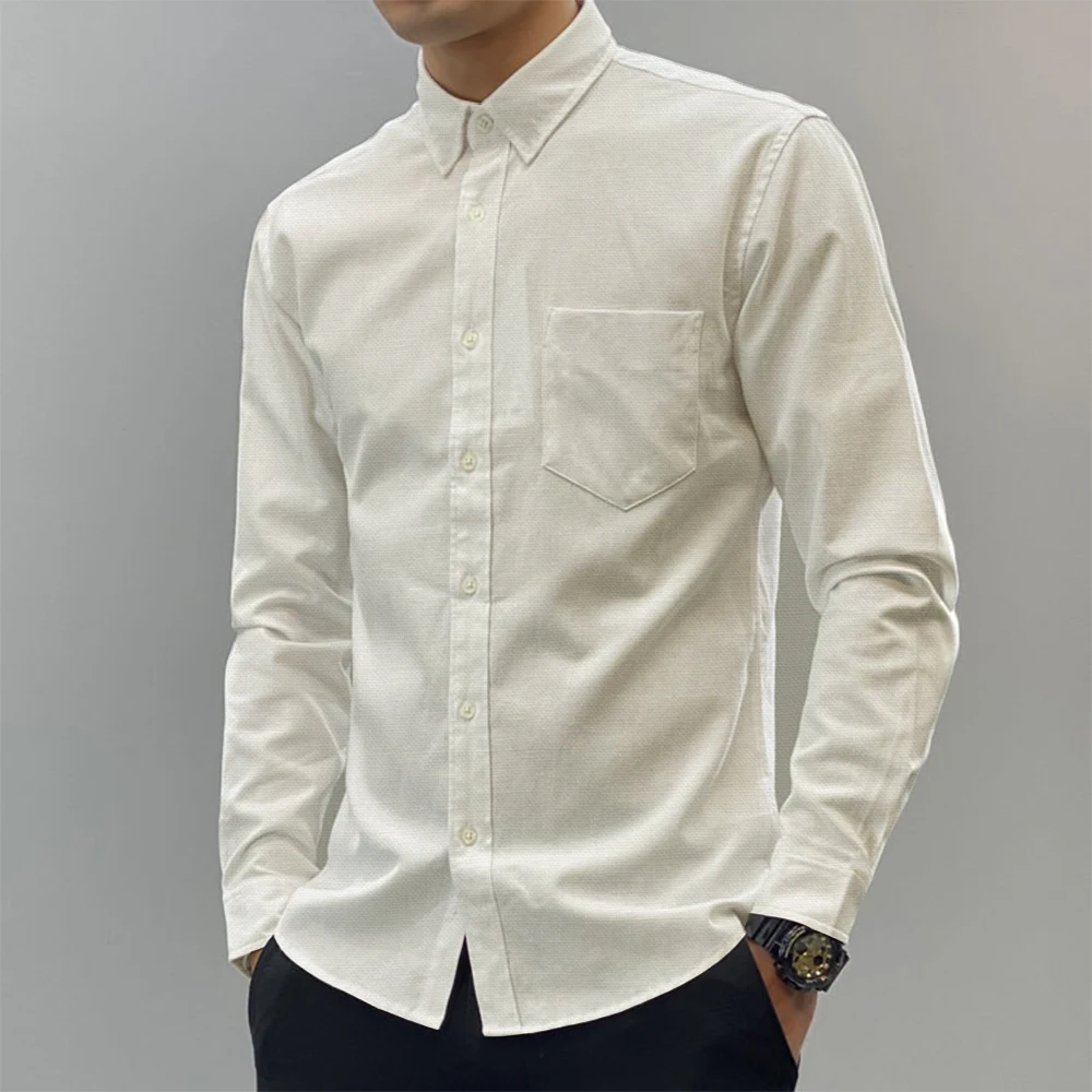 Рубашка мужская с длинным рукавом хлопок и лен однотонная Повседневная пляжная