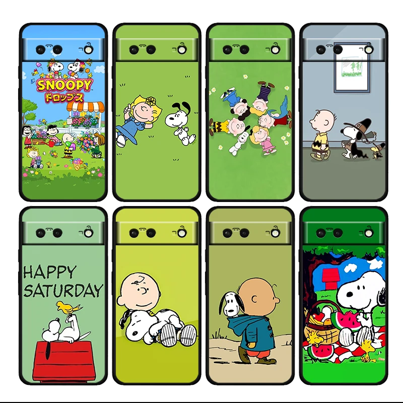 

Snoopy Cute Charlie Cartoon Shockproof Cover For Google Pixel 7 6 6A 5 4 5A 4A XL Pro 5G Soft TPU Soft Black Phone Case Cover