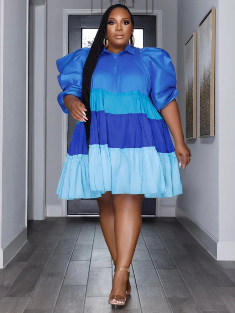 5XL Plus Size Dresses For Women 2023 Summer Puff Sleeve Loose Evening Birthday Party Dresses Chic African Dress Robe Vestidos
