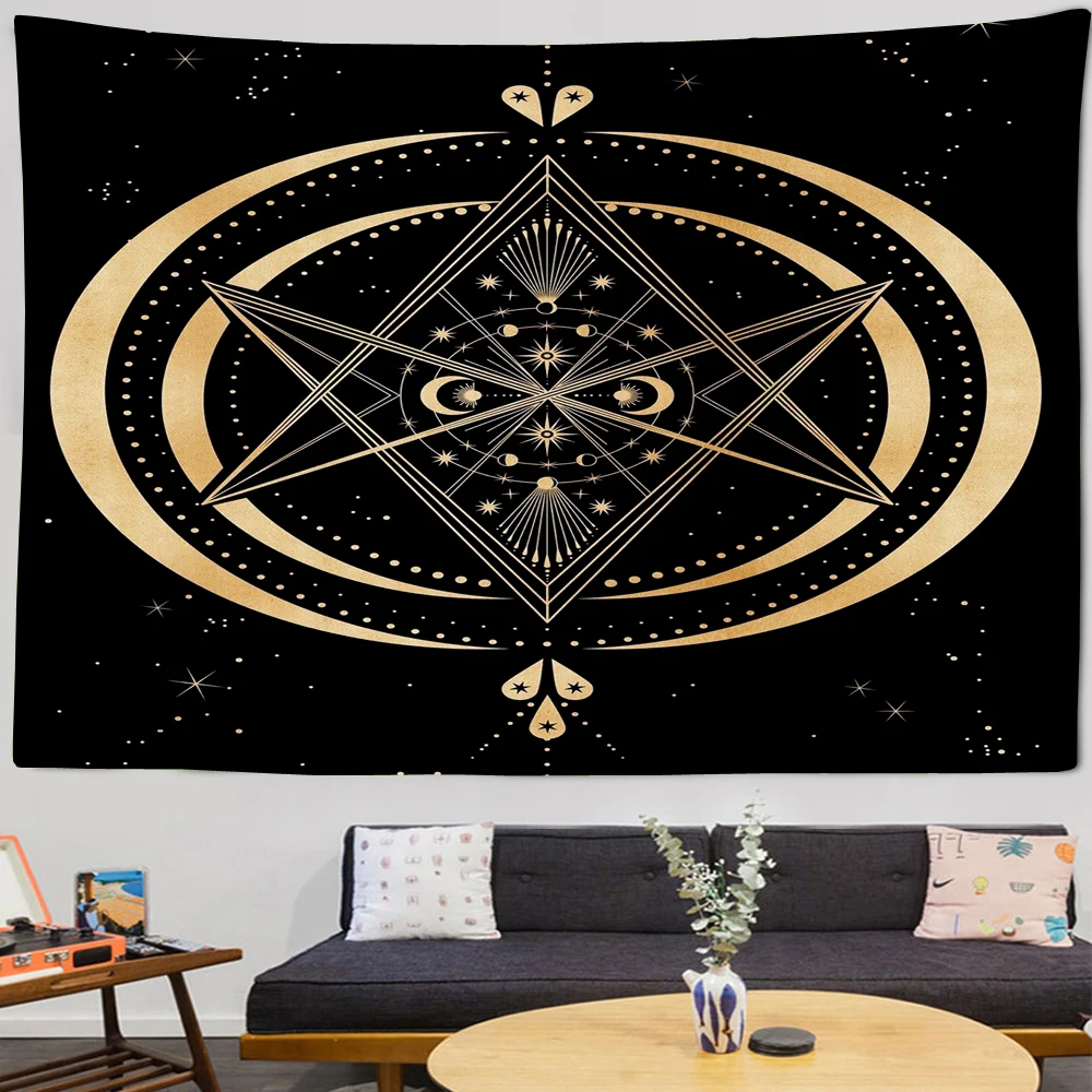 Настенный гобелен с черной мандалой ведьмахство богемный Таро подушка домашний