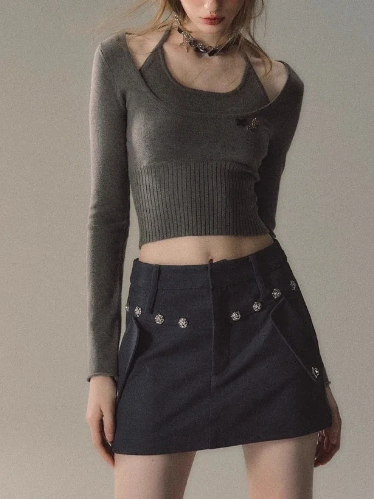 Женские облегающие пуловеры Y2k с имитацией двух предметов винтажные