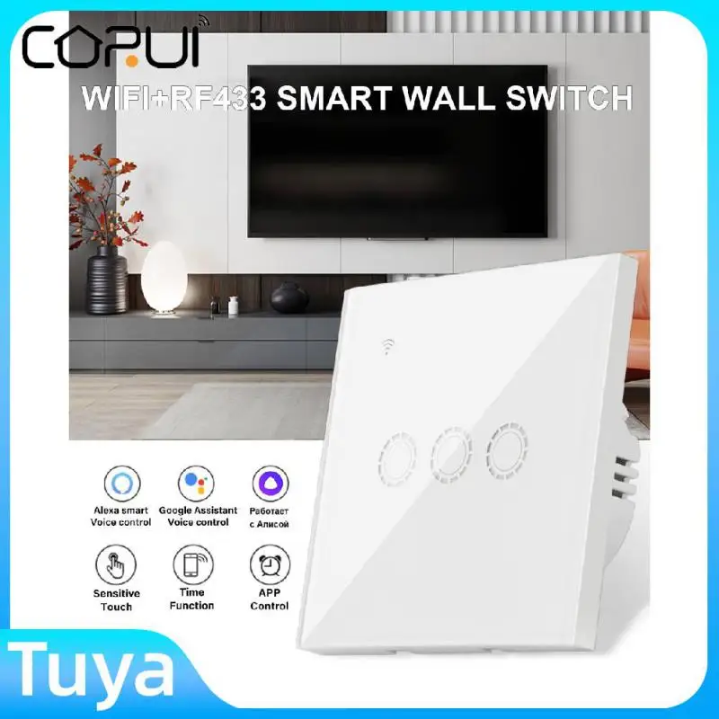 

Умный сенсорный выключатель CORUI Tuya 1/2/3 кнопочный с поддержкой Wi-Fi
