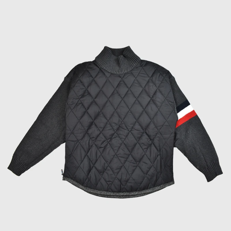 TB THOM Coats Winter Men's Jacket Classic Engineered RWB Stripe Knitted Sleeves Turtleneck Cotton-Padded Patchwork Pullovers