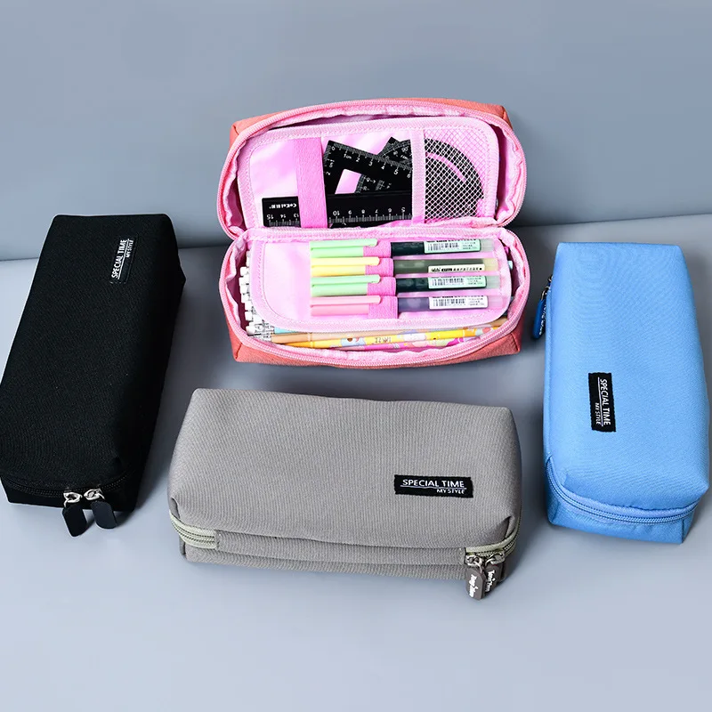 

Simple Large Capacity Pencil Case Canvas Pencil Bag School Stationery Storage Bag Solid Color Girls Pen Case Student Stationery