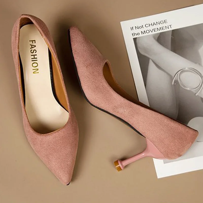

New Arrival Woman Shoes Pu Leather/flock Low Heels Women Pumps Lady Stiletto Women's Work Shoe Pointed Toe Wedding Shoes