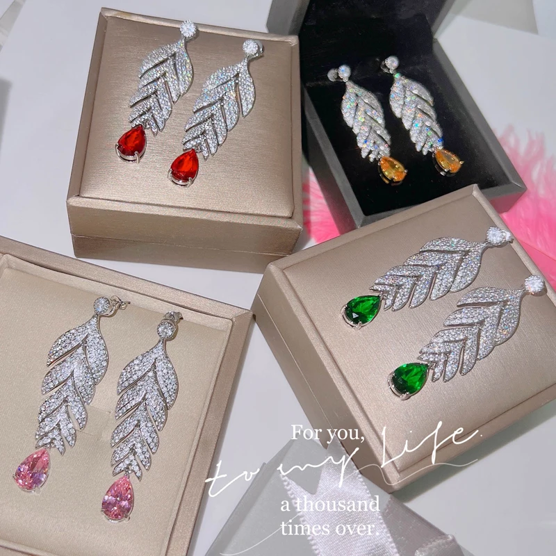 

Изысканные длинные висячие серьги с листьями дерева, Европейская и американская мода 925, серебристые геометрические украшения для женщин, п...