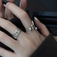 hmes new stainless steel ring woman silver irregular couple opening adjustable ring fashion index finger ring