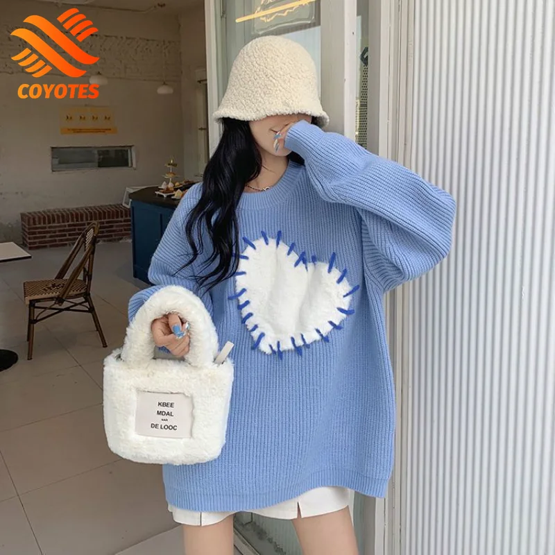 

Женский свитер с круглым вырезом, длинным рукавом и пэчворком