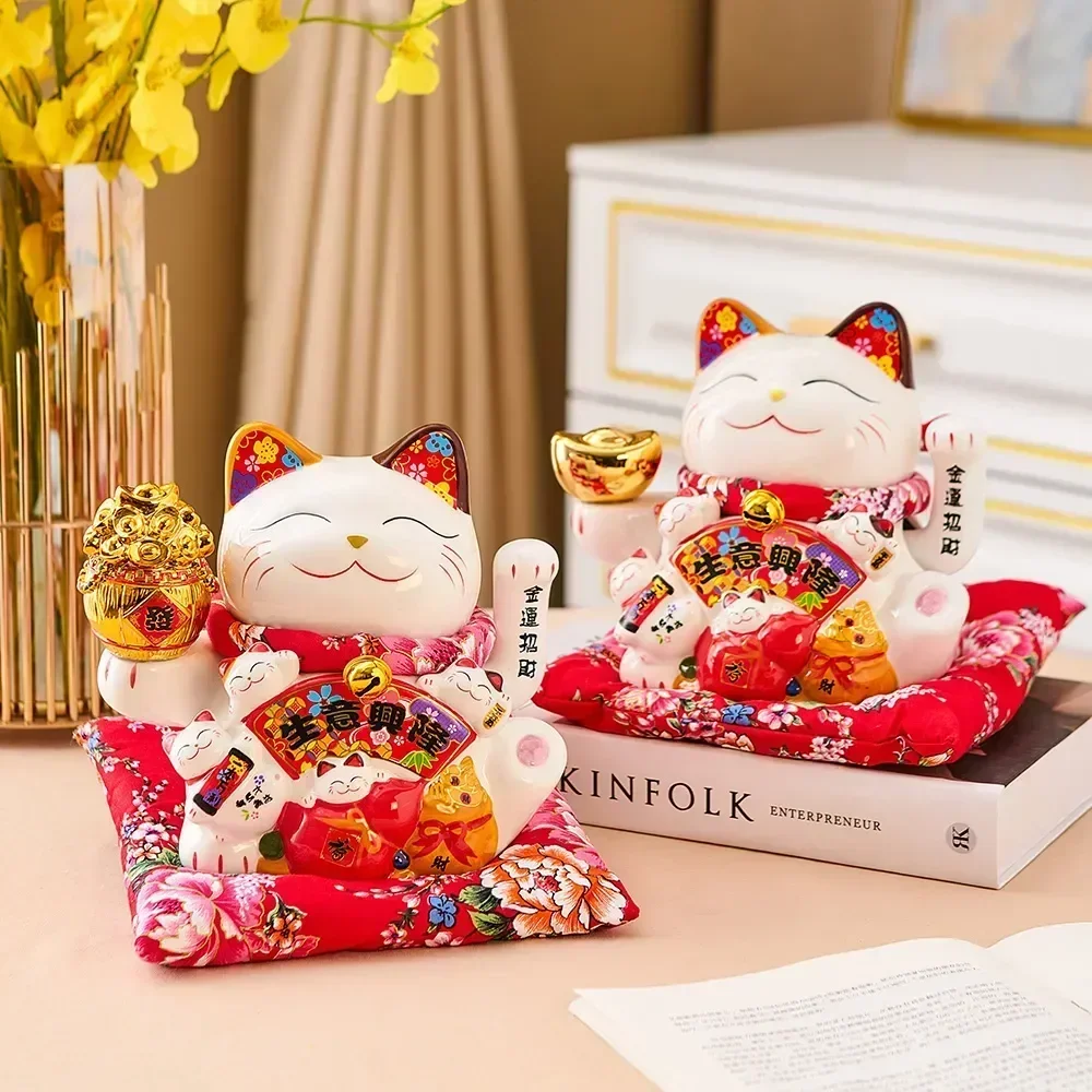 Фото Керамическая Манеки Неко Lucky Cat, домашний декор, размахивающаяся рука кошки, фэн-шуй, керамическая статуя кота удачи, каваи, аксессуары для декора комнаты №4