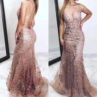 cfed 146 2022y new arrival high end evening dress sexy deep v neck lace up backless party dress sequins tulle host dress