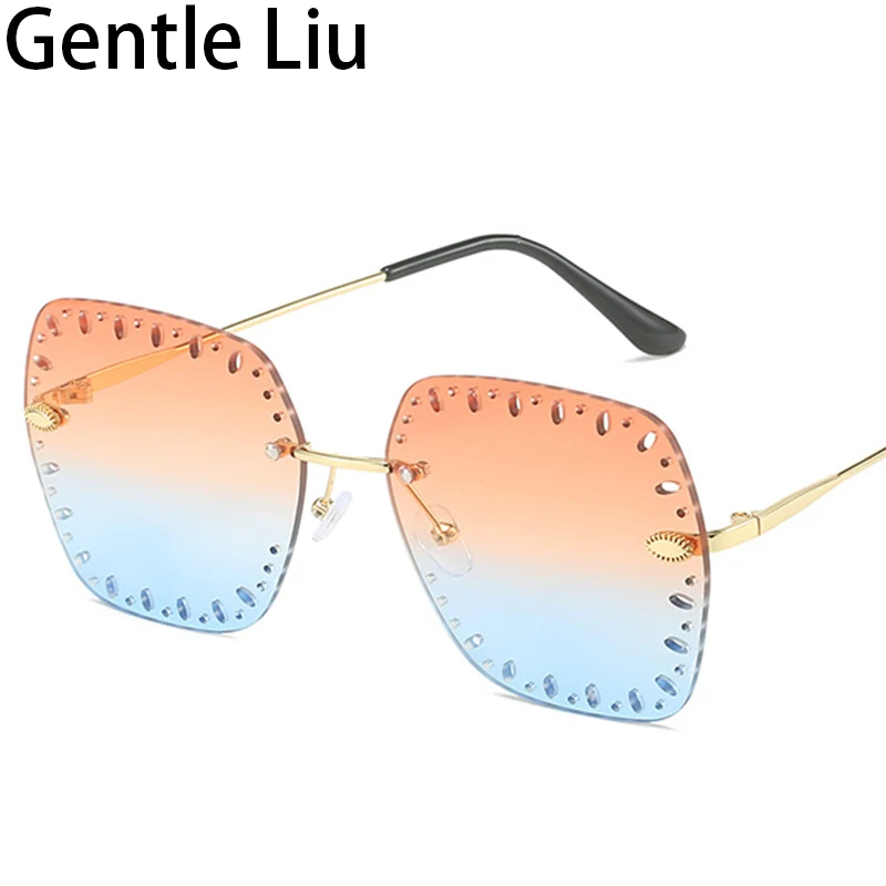 

Oversized Square Rimless Sunglasses Women Big Frame 2022 Luxury Brand Frameless Hollow Out Sun Glasses for Lady Vintage Eyewear