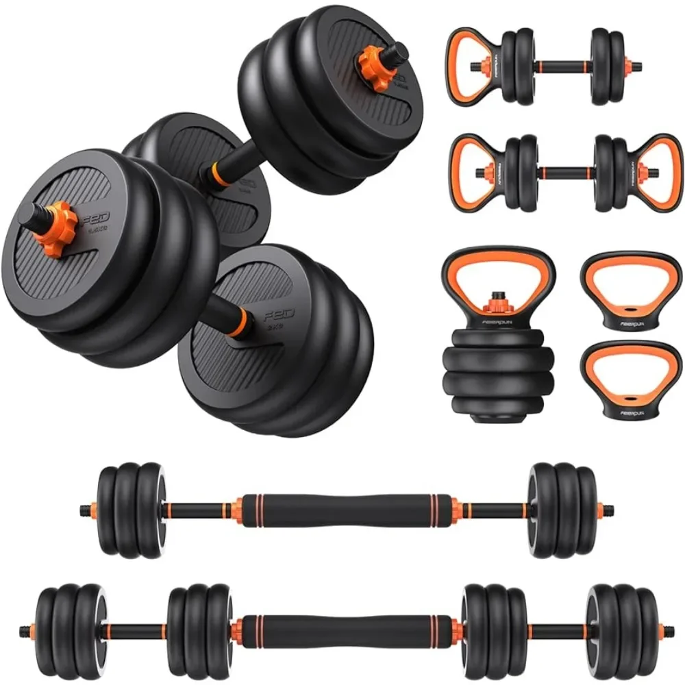

FEIERDUN Adjustable Dumbbells, 20/30/40/50/70/90lbs Free Weight Set with Connector, 4 in1 Dumbbells Set Used as Barbell