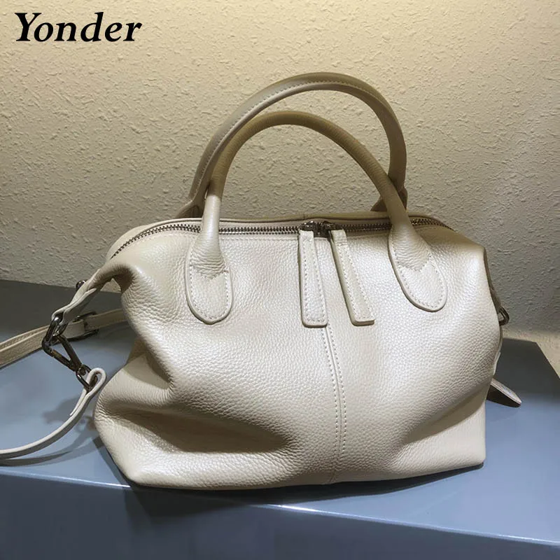 Fashion Soft Genuine Leather Handbag Elegant Female Shoulder Bag Short Handle Simple Large Capacity Casual Women Crossbody Bag