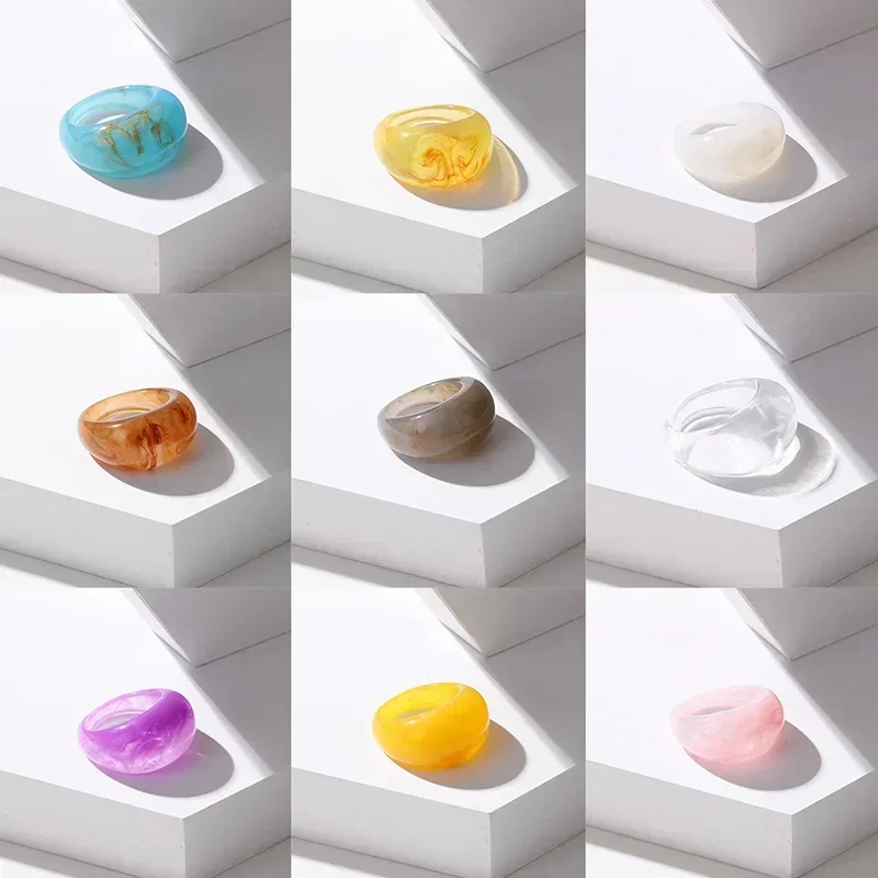 Винтажное креативное пластиковое кольцо из смолы для женщин и девушек цветной