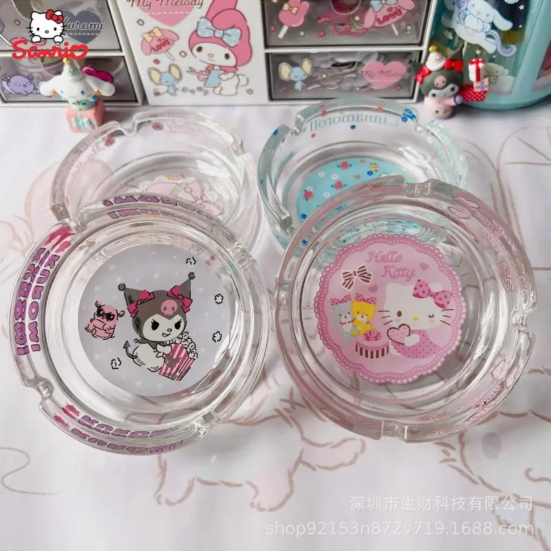 

Кавайная пепельница Sanrio, пепельница из стекла с мультяшным рисунком Hello Kitty My Melody Cinnmoroall, домашнее украшение для дома
