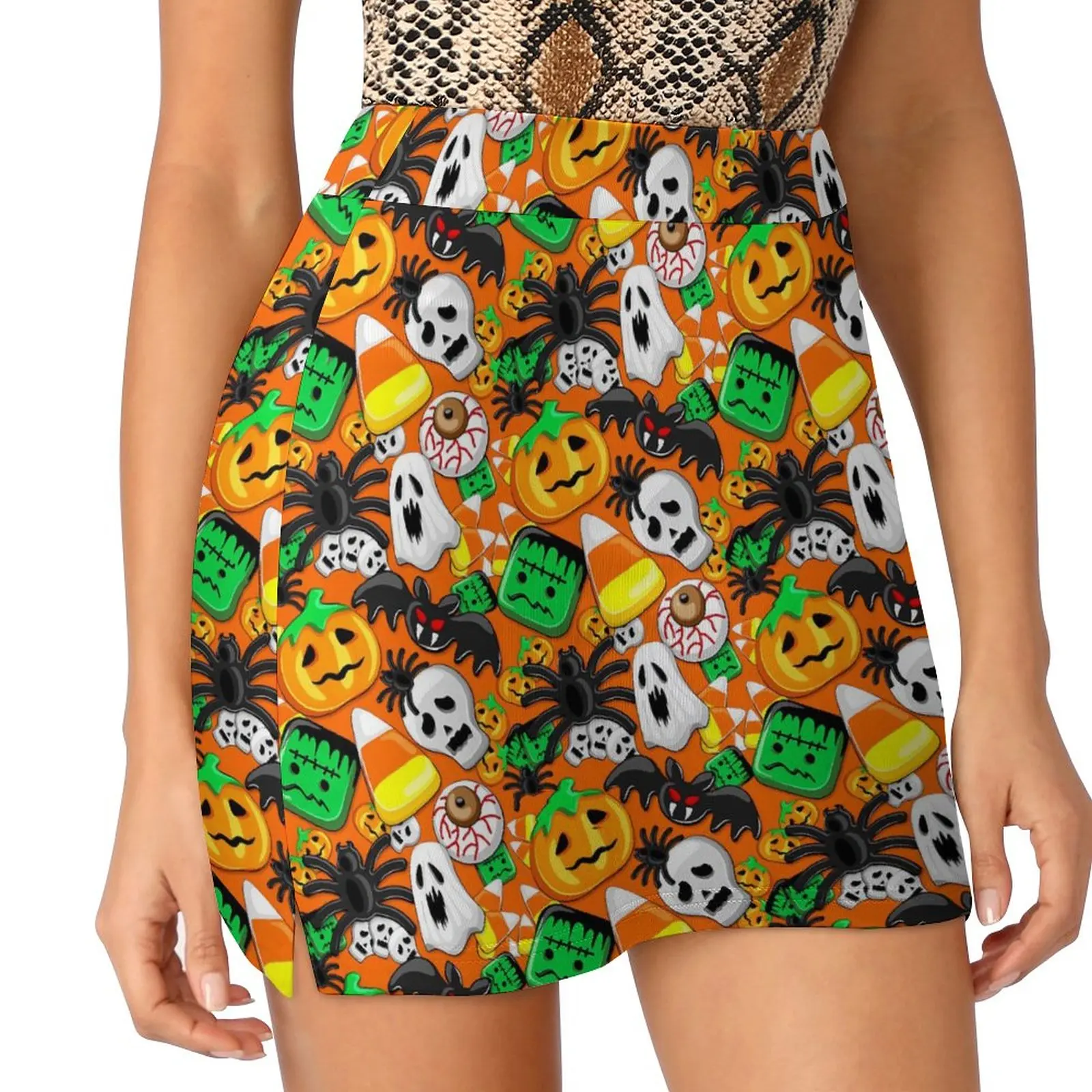 

Halloween Spooky Skirt Cute Pumpkin Cute Mini Skirts Spring High Waist Printed Street Style Casual Skirt Big Size
