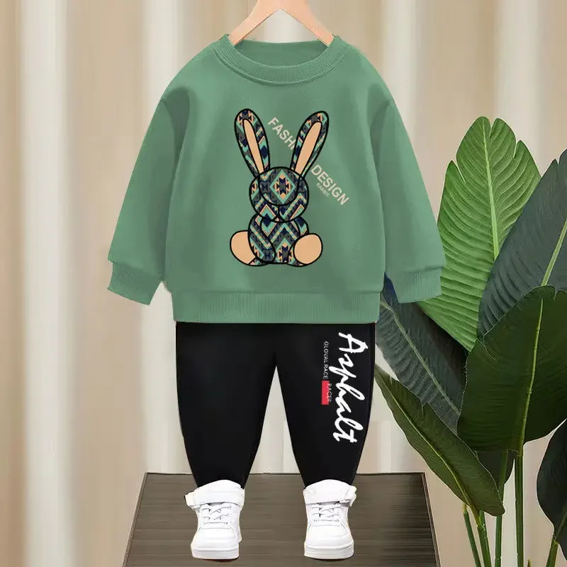 

Весенняя одежда для детей и девочек, свитер с длинным рукавом и мультяшным Кроликом, пуловер с надписью, спортивный костюм из 2 предметов