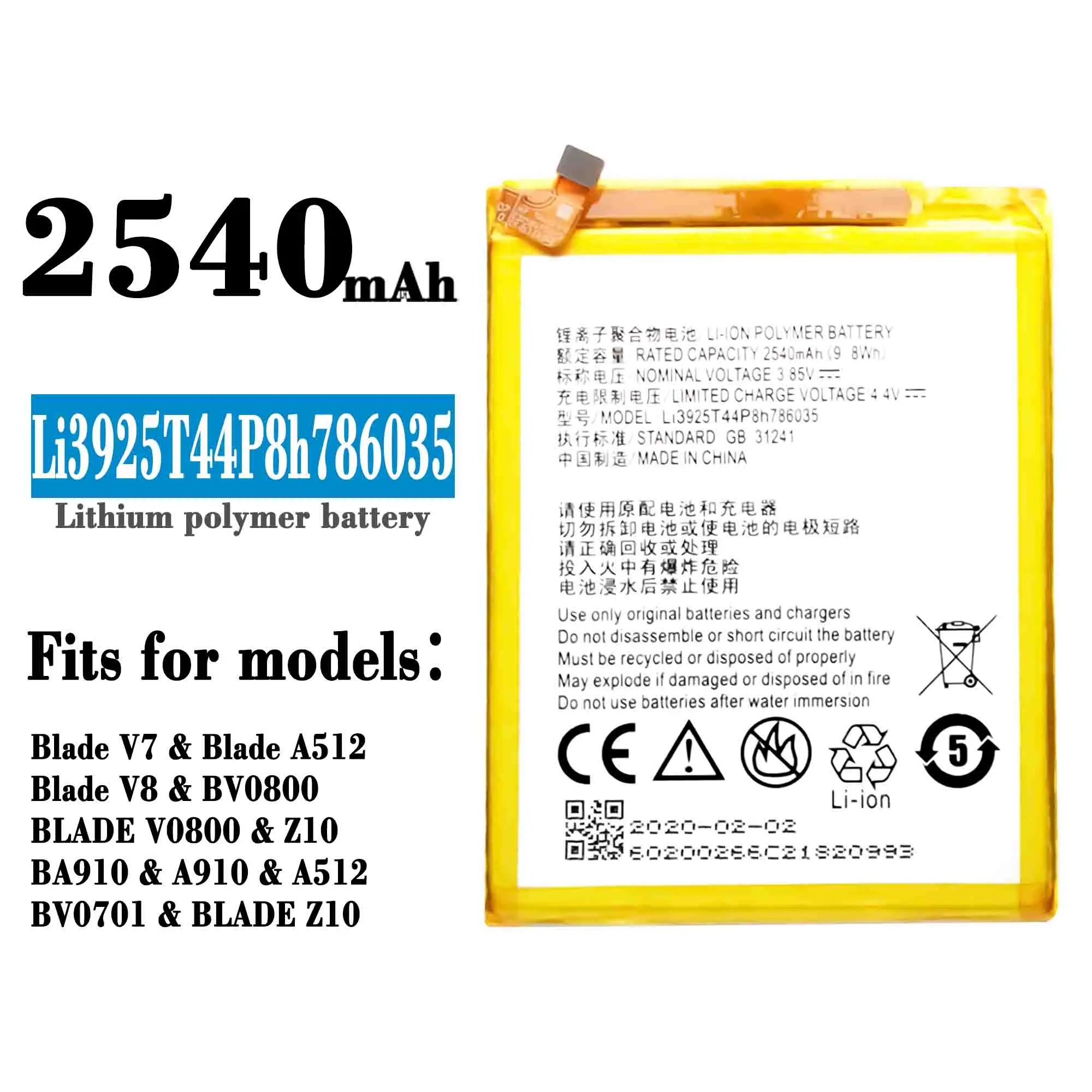 Original Battery Li3927T44P8h786035 For ZTE Blade V8 V7 BV0800 BV0701 A910 A506 A522 V770 V7 Plus BV0721 Z10 Phone Batteries