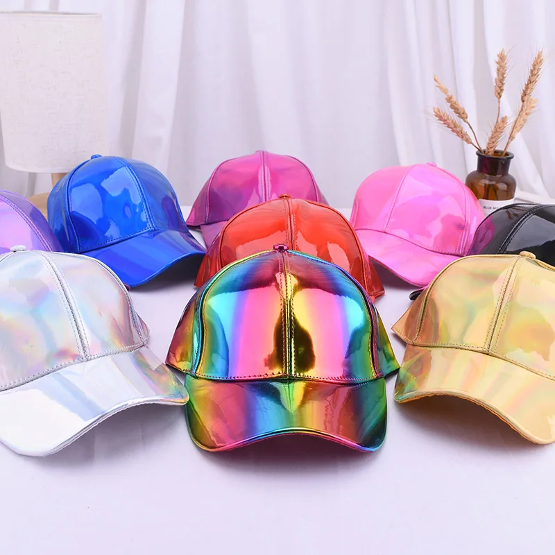 

Patent Leather Baseball Cap Rainbow Color Luxury Fashion Adjustable Hip Hop Cap Changing Cap Couples Back To The Future Prop Cap