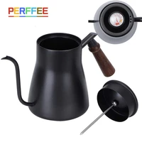 drip kettle 850ml coffee tea pot stainless steel non stick gooseneck drip kettle with thermometer wooden handle coffee pot