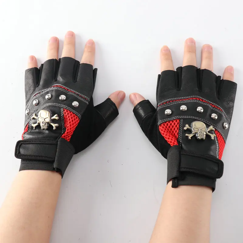 

PU Half Finger Leather Gloves Men's Four Seasons Mountaineering Riding Tactics Personality Skull Head Fitness Protective Gloves