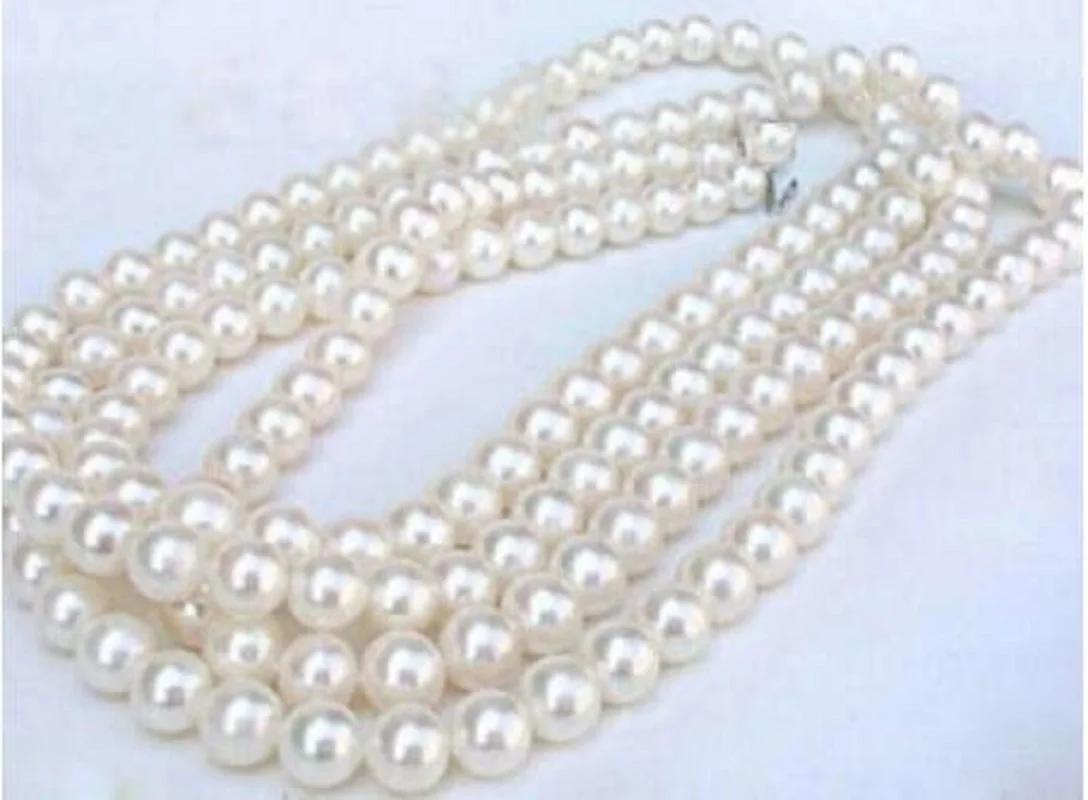 LONG 8-9mm AAA perfect Akoya white pearl necklace 50INCH