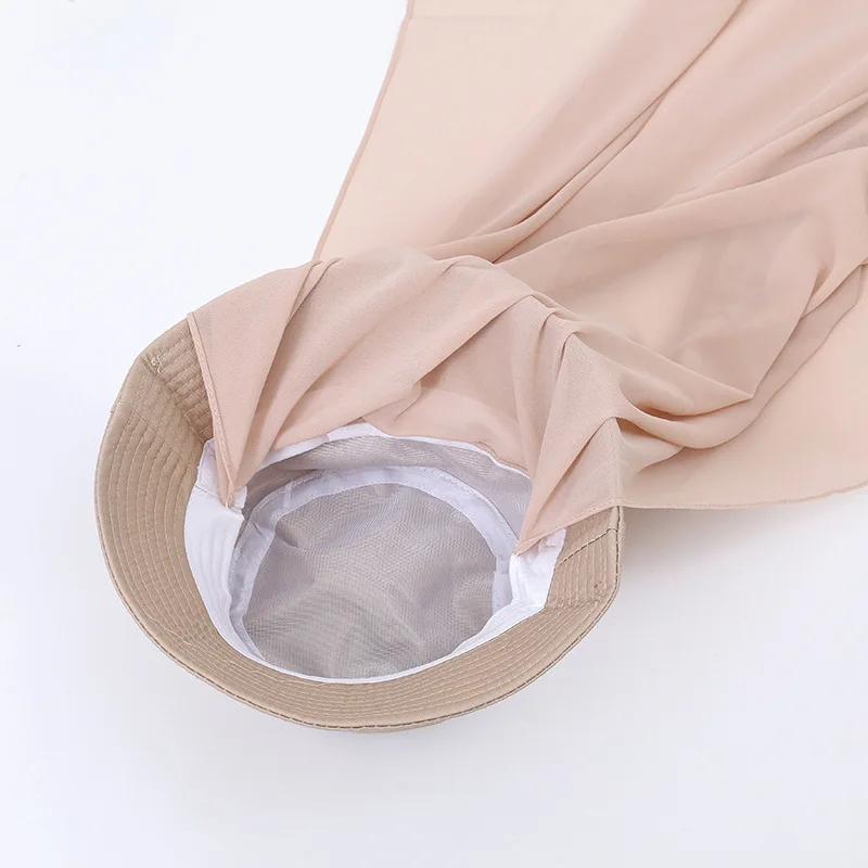 Ready To Wear Instant Hijab Muslim Women Bucket Hat With Chiffon Hijabs Summer Sports Cap With Scarf Islam Headscarf Turban