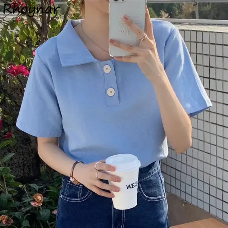 6-цветные футболки женские однотонные повседневные мягкие лацканы в