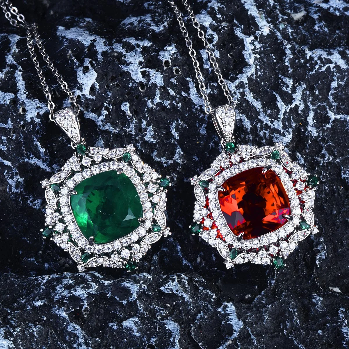 

Foydjew New Luxury Fanta Orange/Green Emerald Zircon Pendant Necklaces For Women Exquisite Anniversary Mother's Day Gifts