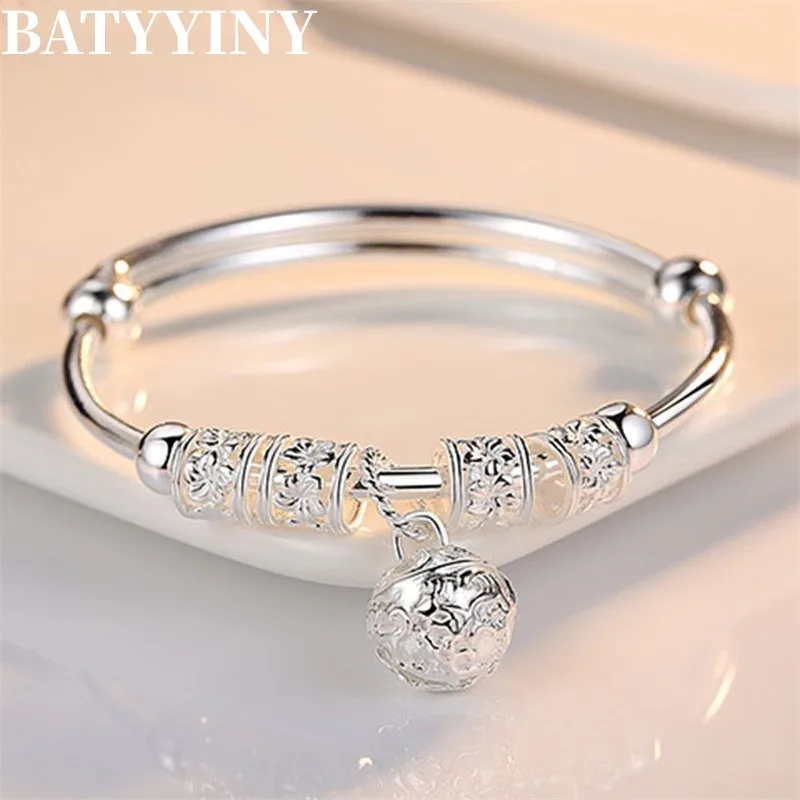 

BATYYINY 925 Silver Hollow Bells Ball Bangles Adjustable Bracelets For Women Fashion Holiday Gifts Party Wedding Jewelry