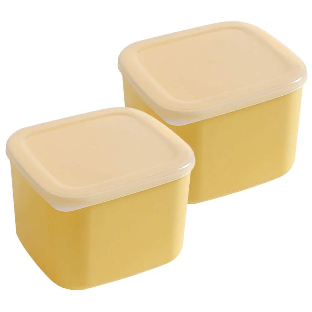 

2 Pcs Plastic Storage Boxes Fruit Covered Cheese Cases 12X11X11CM Butter Food Yellow Pp Sliced Container Fridge