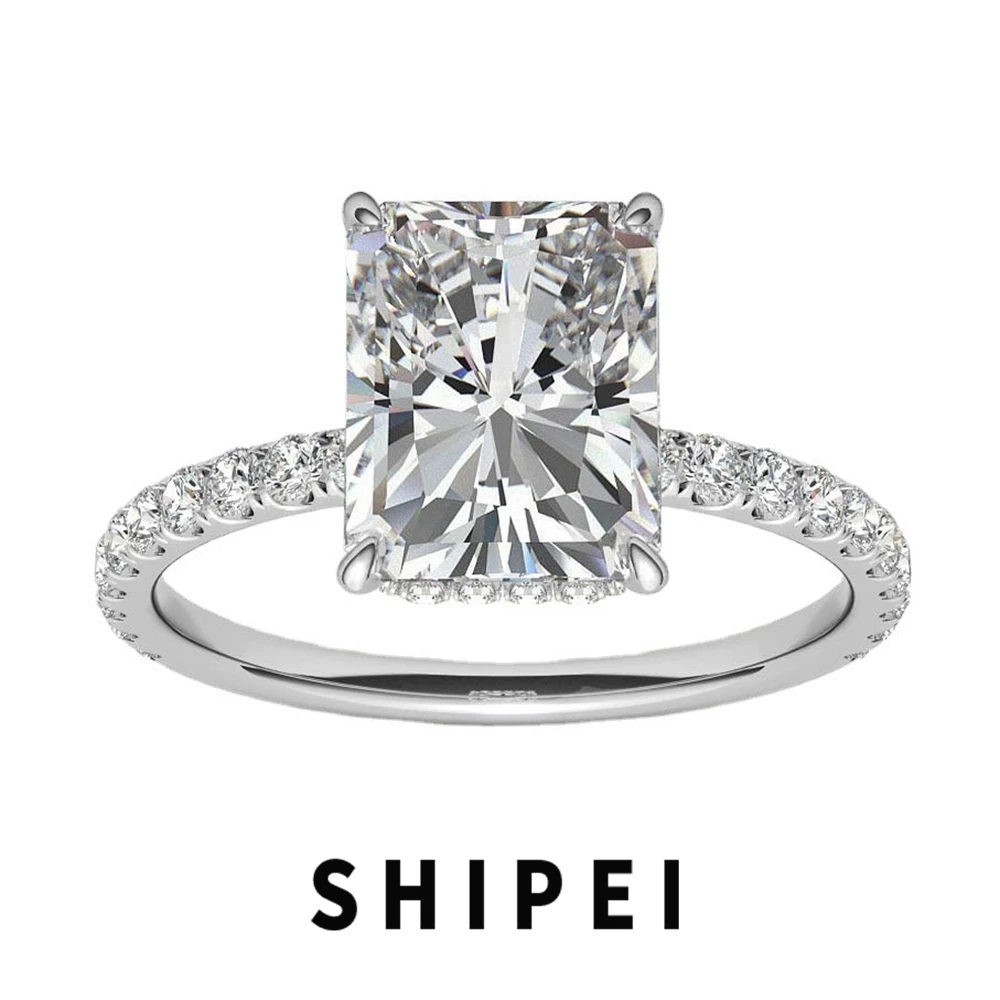 

SHIPEI 4CT Radiant Cut D Moissanite Diamond Gemstone Engagement Ring Jewelry For Women 100% 925 Sterling Silver Anniversary Gift