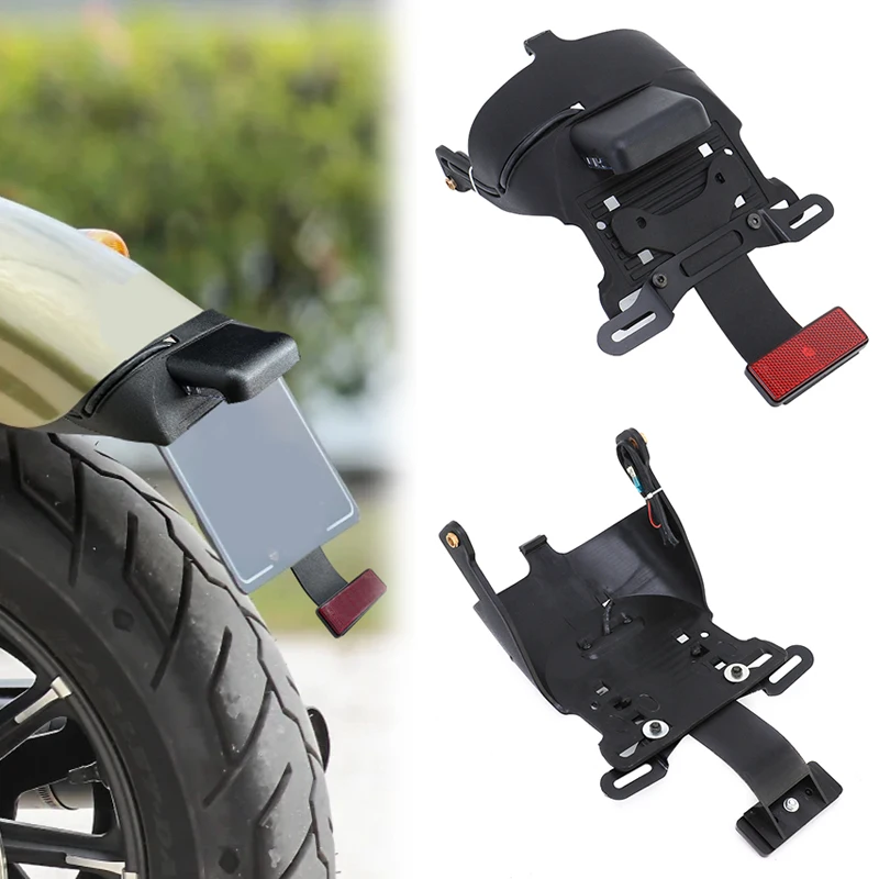 

Motorcycle Rear Fender Mount License plate LED Light Red Lens For Harley Sportster XL 883 1200 48 04-up Black 1pc