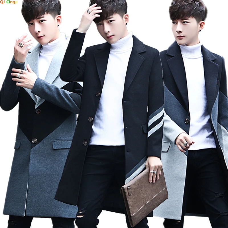 

Winter New Medium-length Tweed Windbreaker Jacket Men's Business Casual Long Coats Fashion Slim Trench Overcoat S-XXXL