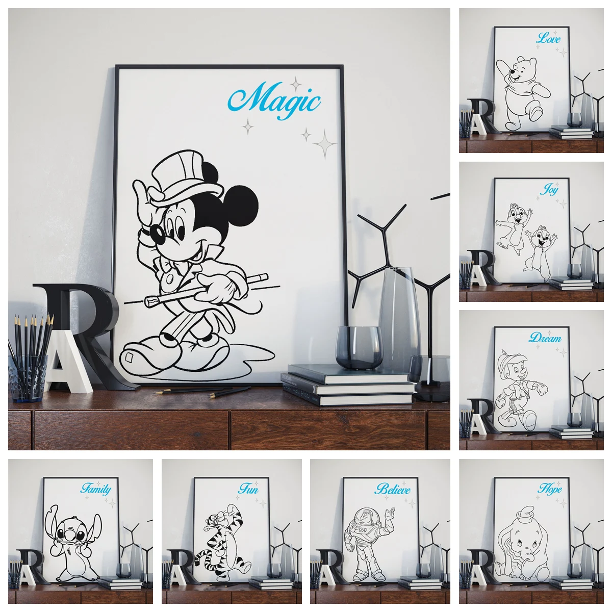 

Disney Микки Минни Маус Дональд Дак акварель мультфильм Арт Деко постер домашняя стена девушка комната Художественный Декор Настенная Наклей...