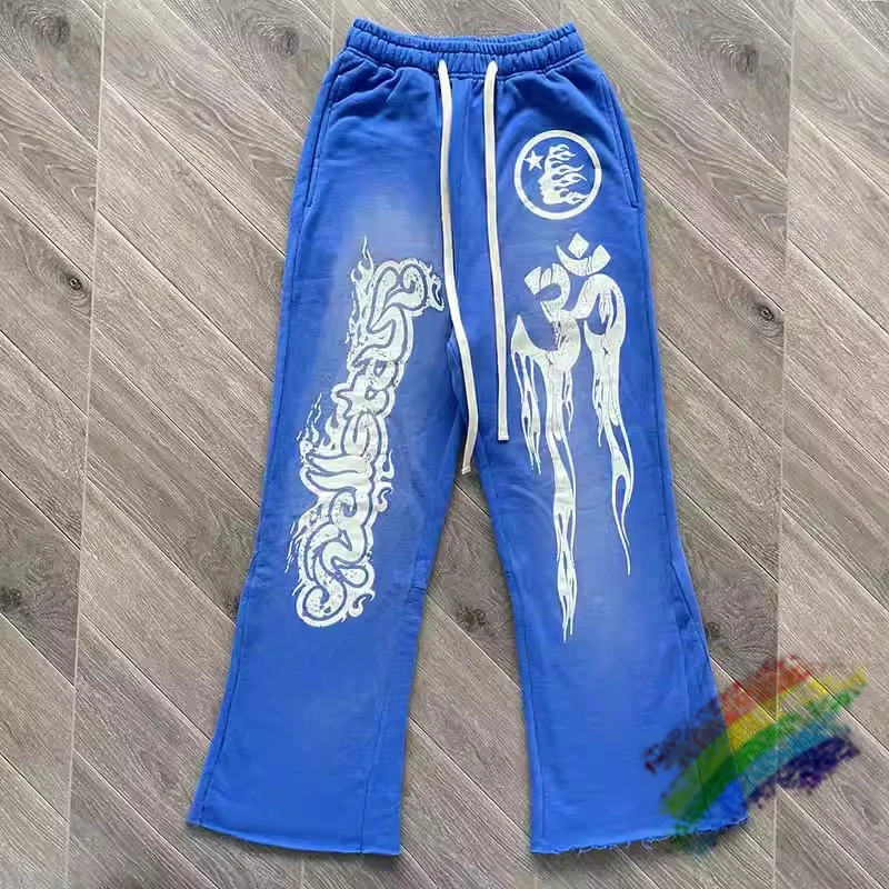 

Синие винтажные тренировочные брюки Hellstar Studios для мужчин и женщин в масштабе 1:1, высококачественные повседневные брюки-клеш с завязками для бега