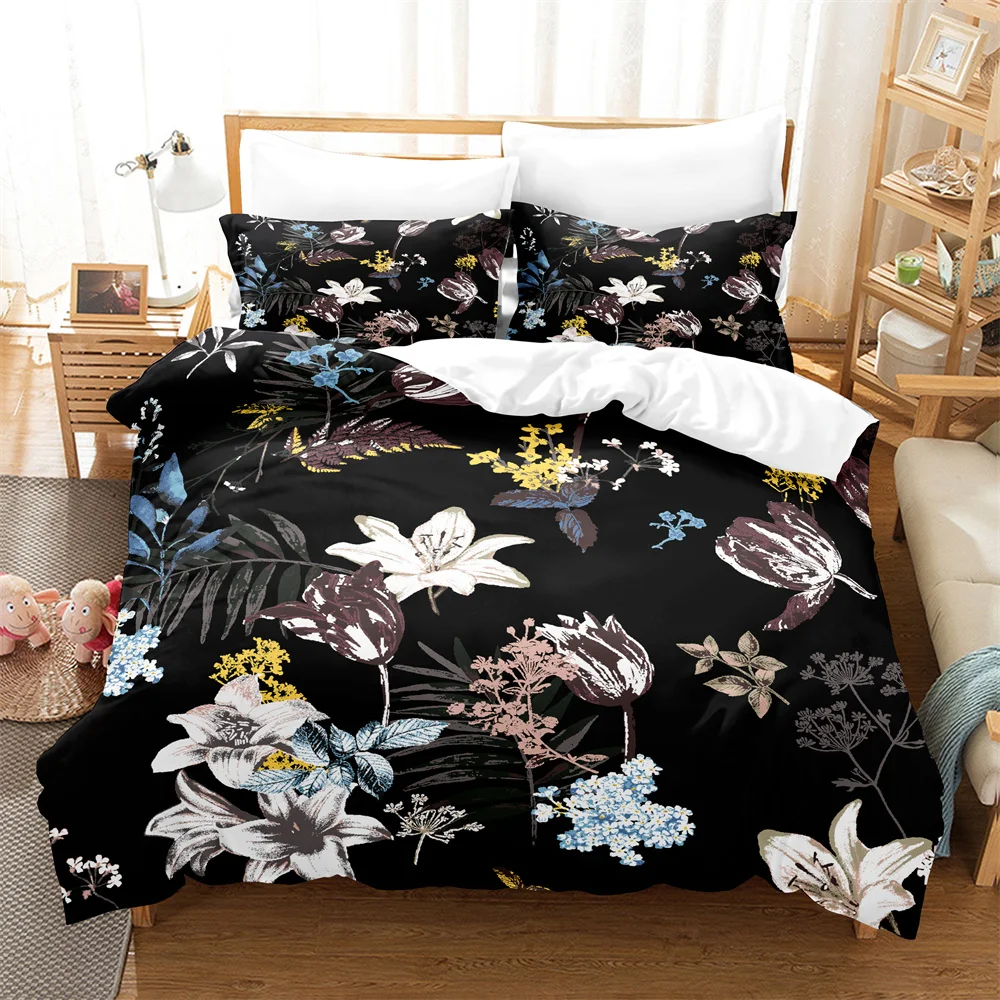 

3PCS Beautiful flowers Bedding Sets Home Bedclothes Super King Cover Pillowcase Comforter Textiles Bedding Set