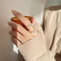 2022 design gold pearl retro stitched open adjustable rings sense of luxury accessories for korean fashion jewelry womens gifts