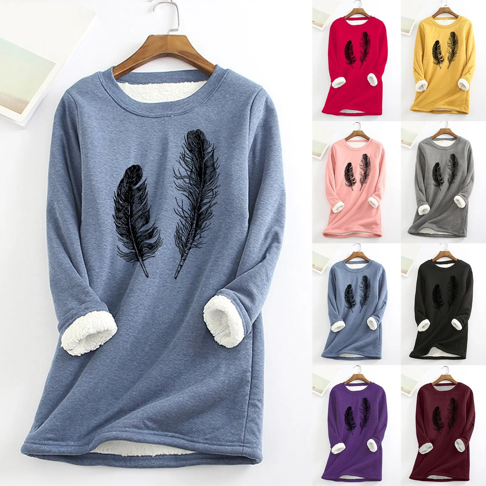 

Свитшот женский с высоким воротником, повседневная утепленная флисовая толстовка с принтом, Зимний Легкий наряд светильник молнии с круглы...