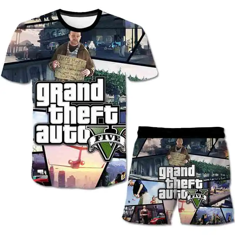 

Комплект детской одежды из 2 предметов: футболка с 3D-принтом Grand Theft и шорты