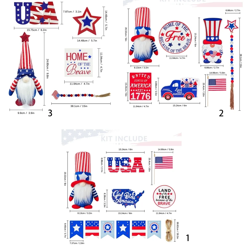 

R2LD Independence Day Tiered Tray Decor Set Gnome National Flag Desktop Ornament for Home Holiday Party Decoration Crafts