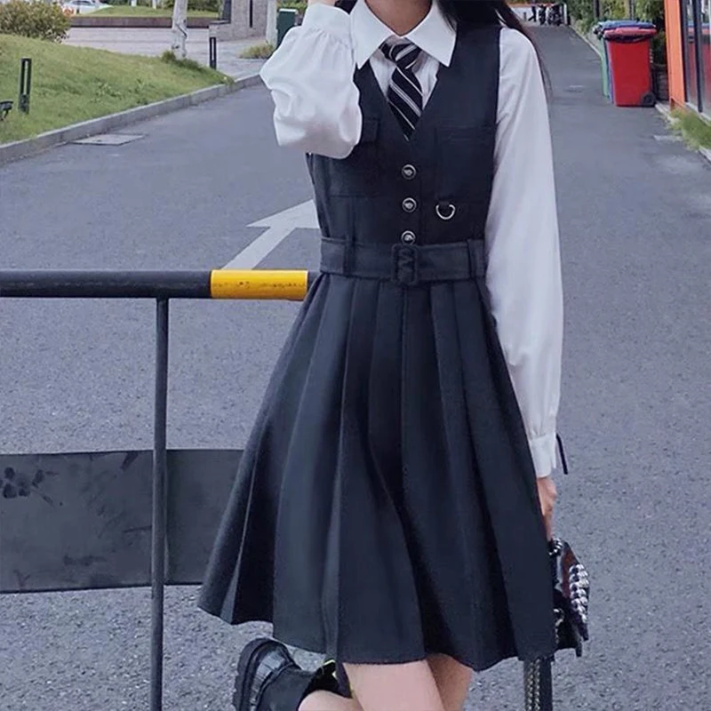 

Korean Style2022Autumn Coat women Shirt+Blazer Jacket+Buttonup Pleated Dress JK Uniform New Three-piece Suit Skirt Lolita Dress