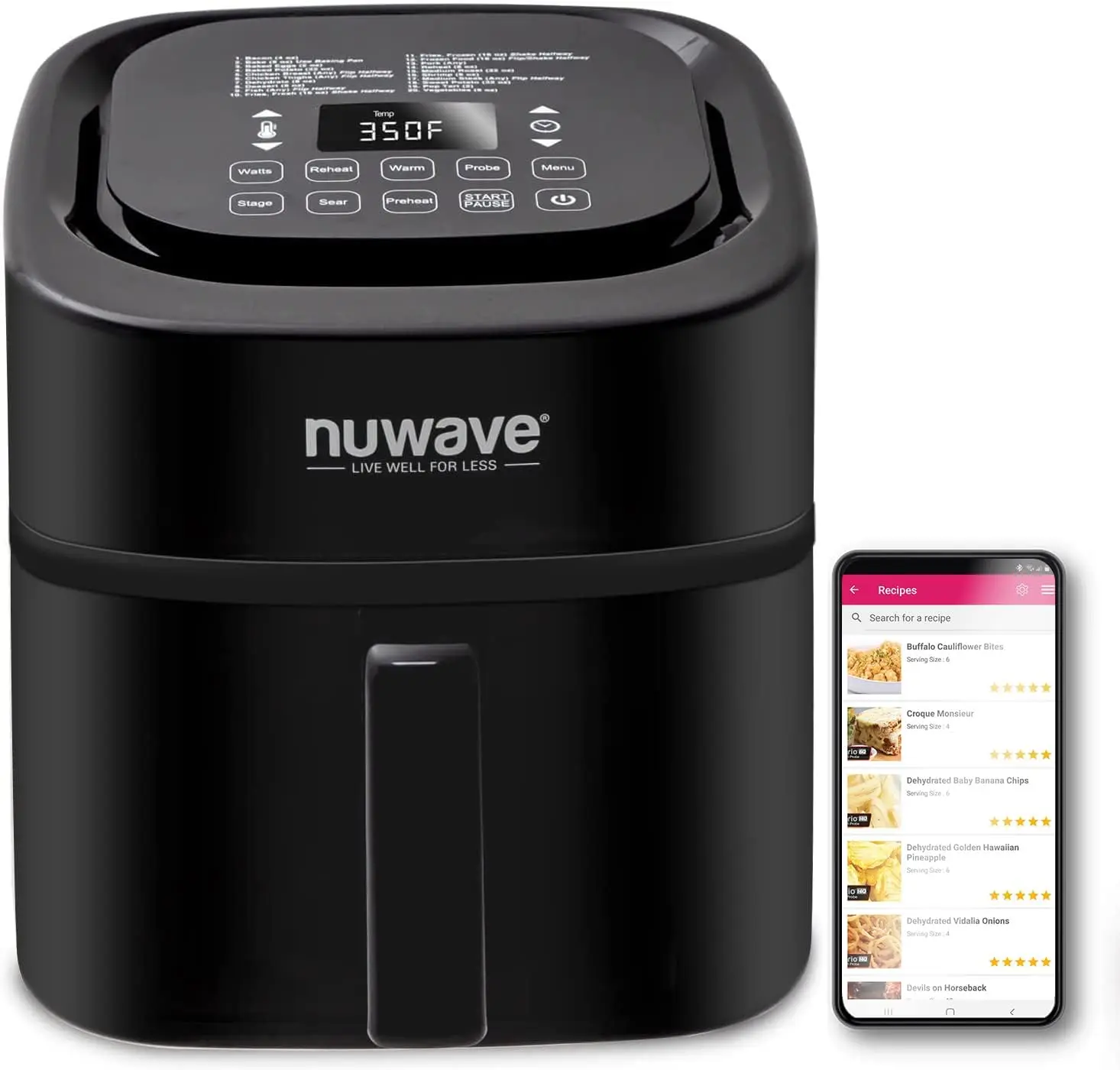 

Air Fryer, Powerful 1800W, Easy-to-Read Cool White Display, 50°-400°F Temp Controls, 100 Pre-Programmed Presets & 50 Memor