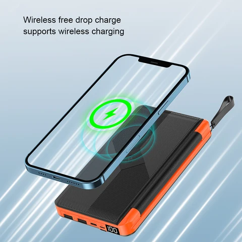 Складной аккумулятор на солнечной батарее емкостью 20000 мАч с 3 солнечной панелью, беспроводное зарядное устройство Qi, внешний аккумулятор для iPhone, повербанк для кемпинга