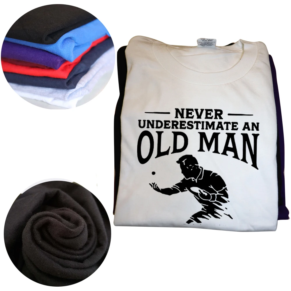 Необычная футболка никогда не подучит стариков которые играют в пинг-понг