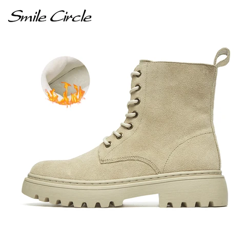 Smile Circle/ботильоны; Женские ботинки из коровьей замши на платформе; Модные бархатные теплые удобные женские короткие ботинки; femme