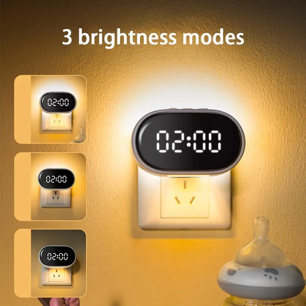 

Led Clock Night Light With Remote Control 3-level Timing Dimming App Control Bedside Lamp For Bedroom Night Feeding